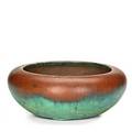Clewell copperclad low bowl with verdigris patina signed 3 12 x 9 dia