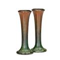 Clewell pair of copperclad vases with verdigris patina both signed taller 7 12 x 3 dia