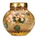Helen peachey rookwood early limogesstyle bulbous vase with florals executed at the cincinnati pottery club 1882 impressed rookwood 1882 artists cypher 7 x 7 12 dia publication forster