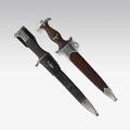 Two nazi daggers sa dagger and bayonetdagger both with sheaths 20th c sa blade etched alles fur deutschland and marked julius ohlinger solingen longer 15 12