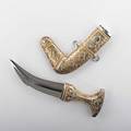 Presentation dagger jambiya clad in silver and gold from saudi arabia by ahmed ibu ahyam badr in fitted presentation box late 20th c signed dagger 10 34