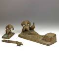 Friedrich gornik austrian 18771943 threepiece bronze desk set with wild turkeys includes inkwell pen rest letter opener and paperweight tallest 6