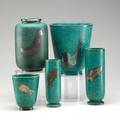 Wilhelm kage  gustavsberg five argenta silver overlay vases mid 20th c all marked tallest 8 38