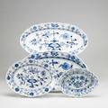 Meissen blue onion four oval platters 19th20th c crossed swords mark largest 19 x 10 38