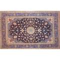 Isfahan oriental rug allover floral design on blue ground 20th c 96 x 147