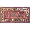 Caucasian oriental rug allover geometric design on red ground 20th c 48 x 80