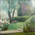 Piet bekaert dutch 19392000 oil on canvas of a garden path with calla lilies 1985 framed signed and dated 59 x 59