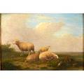 Franz van severdonck german18091889 oil on panel of sheep and chickens in a landscape 1874 framed signed and dated with inscription 7 x 10