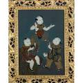 Chinese reverse paintings on glass pair depicting children at play framed larger 19 x 13