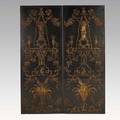 Pair of asian panels gilt and lacquer decoration mounted as wall panels 20th c 28 x 72