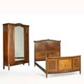 Louis xvi style bedroom set mirrored armoire and bed in mahogany and walnut with bronze mounts and floral inlay ca 1900 armoire 91 x 54 x 20 12 bed 58 12 x 60 x 84