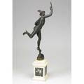 Bronze sculpture depicting mercury on marble base 19th20th c unsigned 29 x 5 12 x 11