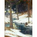 Charles morris young american 18691964 oil on canvas landscape with a stream in winter original frame signed c m young 24 x 18