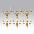Three pair of dore bronze sconces each 2arm with panel and grape design electrified 20th c 20 x 15 x 6 38