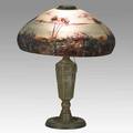 Reverse painted table lamp landscape design 20th c 22 x 17