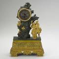 Dore bronze figural clock man defending a woman electrified 19th c missing crystal 16 12 x 10 x 4