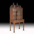 Maitland smith mahogany twopiece bar cabinet designed as a georgian mansion 20th c 73 12 x 32 x 21