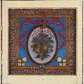 Pair of stained glass windows each with oval medallions depicting floral and birds ca 1900 each 24 sq