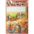 Tompkins real wild west posters four by the donaldson lithograph company with a native american chief cowboys on bucking horses stagecoach shoot out and log cabin shoot out ca 1914 all 20 x 30