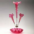 Cranberry glass epergne 3arm with bronze mounts 19th c 23 x 16 x 10