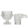 Lalique tete daigle mascot and sparrow compote 20th c signed lalique france compote 5 12 x 4 12 dia