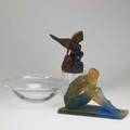Daum two patedeverre items in original boxes late 20th c mythologie and le penseur both signed taller 9 12