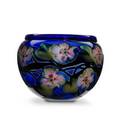 Charles lotton glass large multiflora bowl in cobalt blue with pink florals 1997 signed and dated 9 x 12 dia