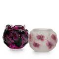 Charles lotton glass two multiflora bowls with raised texture one frosted the other in mauve 20032004 signed and dated taller 6 34 x 8 dia