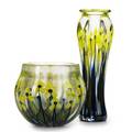 John lotton glass vase and bowl with yellow florals 19992000 signed and dated taller 14 x 4 12 dia