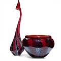 Charles lotton glass ruby glass sprinkler vase and bowl with pulled feather decoration 19992004 signed and dated taller 21 12 x 5 12 dia