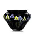 John lotton glass vase in clear over black with purple and yellow florals 2000 engraved signaturemm 7 12 x 10 dia