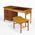 Finn juhl baker vanity with bench denmark ca 1951 walnut beech enameled metal upholstery mirror glass unmarked 29 x 54 x 26