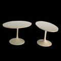 Burke pair of tulipstyle side tables usa 1960s painted metal and laminate unmarked each 15 x 23 x 15