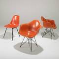 Charles and ray eames herman miller pair of armchairs on eiffel tower base dar and single side chair usa 1960s molded fiberglass enameled steel and rubber marked armchair 31 x 25 x 23