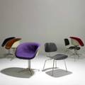 Charles and ray eames herman miller set of four la fonda chairs and pair of dcms usa 1960s painted plywood chromed steel cast aluminum molded fiberglass and canvas most with paper labels la