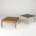 Florence knoll directional two occasional tables usa 1960s walnut mattechromed steel and aluminum manufacturer labels knoll table 17 x 27 sq