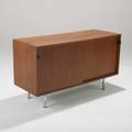 Florence knoll knoll associates twodoor cabinet usa 1950s teak chromed steel and leather 27 12 x 48 x 18