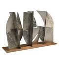 Studio threepart outdoor sculpture usa 1990s brushed stainless steel unmarked overall 48 x 74 x 16