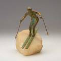 C jere artisan house bronze sculpture of downhill skier on marble base usa c1980 signed 10 34 x 8 x 5 12