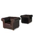 Chesterfield pair of leather club chairs 1980s distributors label each 28 x 42 x 33