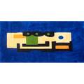 After fernand leger palazetti abstract wool rug with royal blue border manufacturers label 107 12 x 62