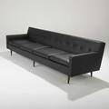 Milo baughman thayer coggin sofa usa 1950s vinyl and walnut unmarked 27 x 97 x 30