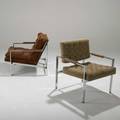 Milo baughman thayer coggin two lounge chairs usa 1970s chromed steel and upholstery one labeled larger 28 x 29 12 x 33
