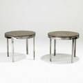 Milo baughman thayer coggin attr pair of side tables usa 1970s marble polished steel each 20 12 x 24 dia
