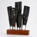 Studio figural table top sculpture ca1970 patinated steel and mahogany unknown artists monogram 13 12 x 9 x 2 12