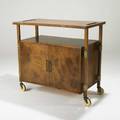 Harold schwartz serving cart usa 1950s quilted burl stained birch brass and lacquered wood unmarked 41 34 x 44 12 x 21