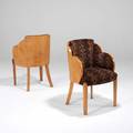 Art deco pair of armchairs usa 1920s burled maple oak and wool unmarked 34 x 21 12 x 23