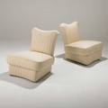 Style of james mont pair of slipper chairs usa 1960s silk upholstery and wood unmarked each 30 x 30 x 30