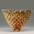 Mary roehm flaring porcelain hobnail vase grey and amber glaze new paltz ny 1980s unsigned 8 x 12 14