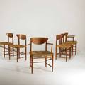 Peter hvidt and orla molgaardnielson soborg mobelfabrik set of six dining chairs twoarm and fourside denmark 1960s teak and woven cord unmarked armchair 31 x 25 x 20